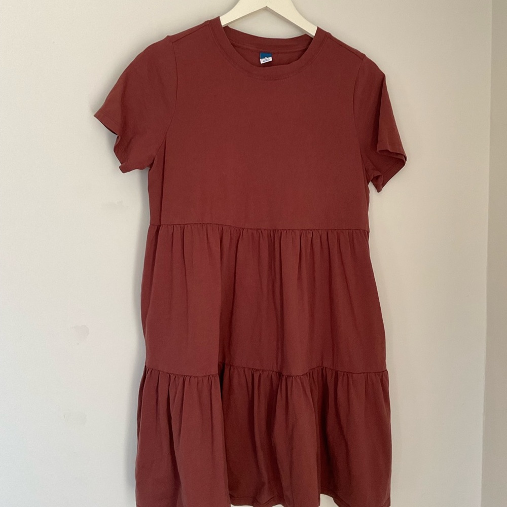 Old Navy Tiered Knit Dress - Dark Auburn Red/Brown - Medium - NWOT